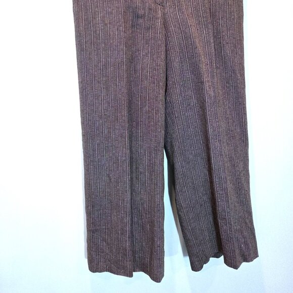 Ann Taylor Brown Linen Blend Striped Cropped Trouser Pants Size 2 - Picture 2 of 4